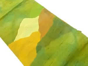 手織り紬抽象山並み模様織出し名古屋帯